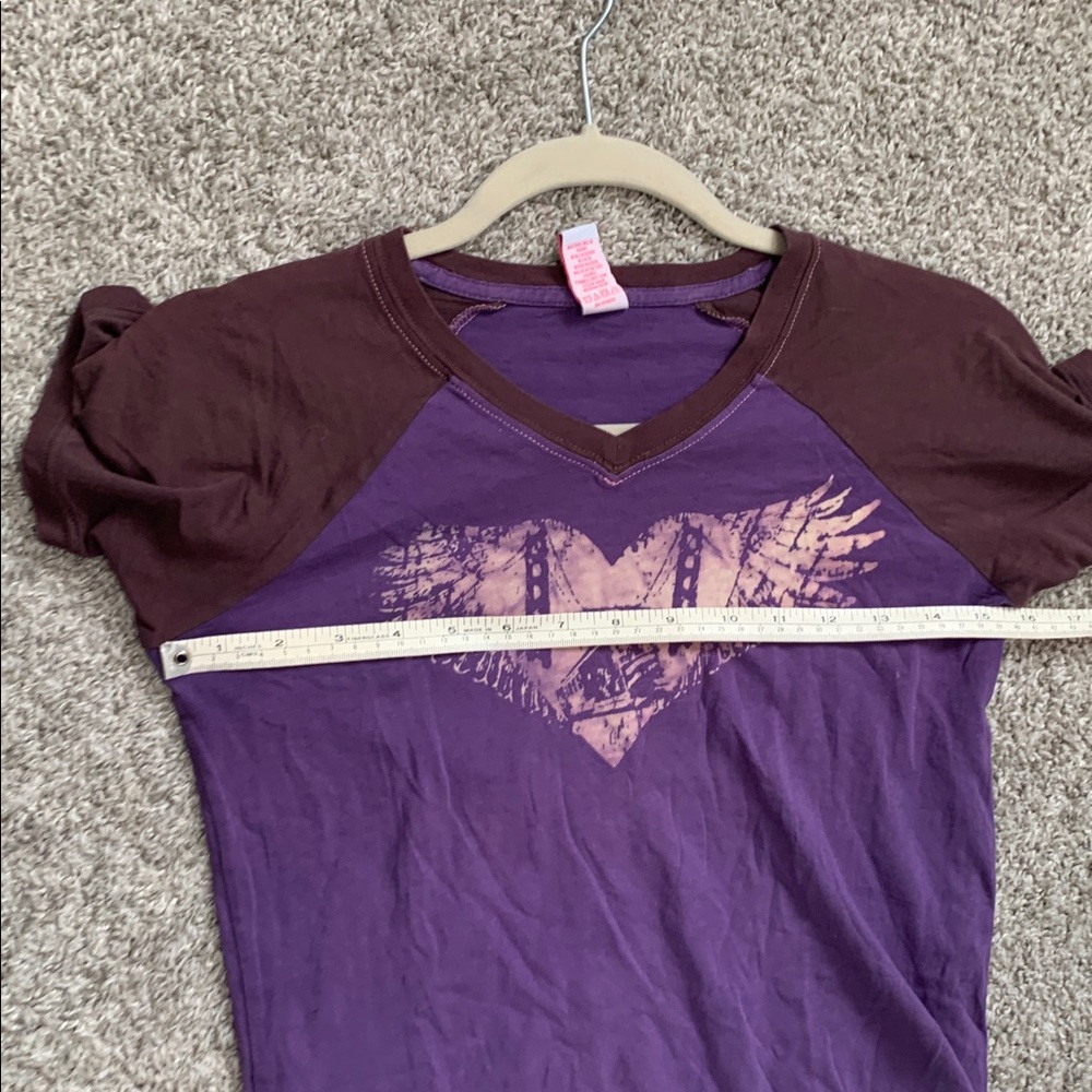 Y2K Hyp Wings Graphic Brown Purple Short Sleeve Shirt - Picture 7 of 7